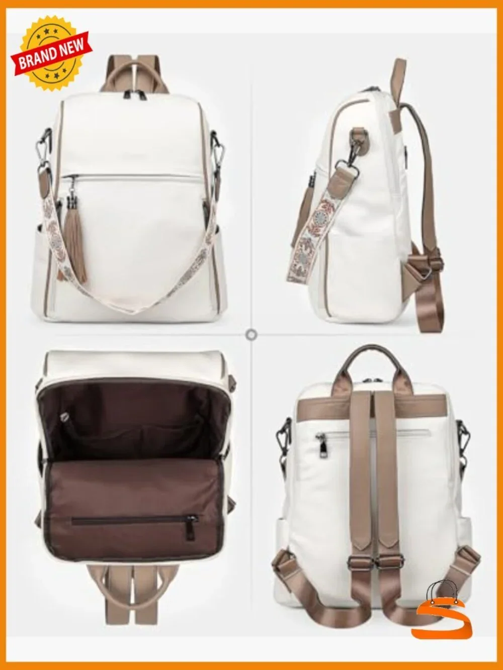 Faux Leather Convertible Backpack Purse with Tassel 12 Pockets Travel Work